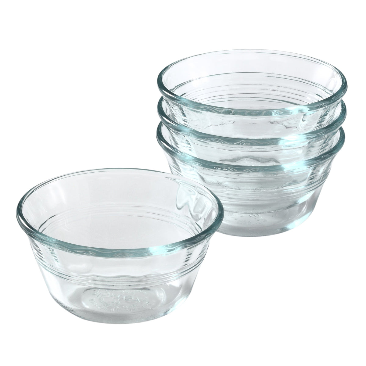 Set of clear glass bowls on a white background